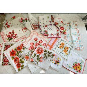 Lot Of 23 VTG Handkerchiefs Hankies Scalloped Edges Corals & Oranges